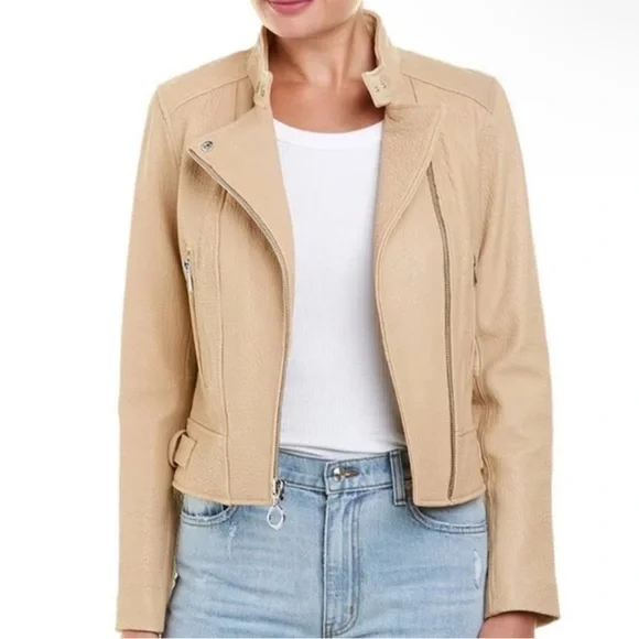 Derek Lam 10 Crosby Leather Moto Jacket Tan - Picture 6 of 6